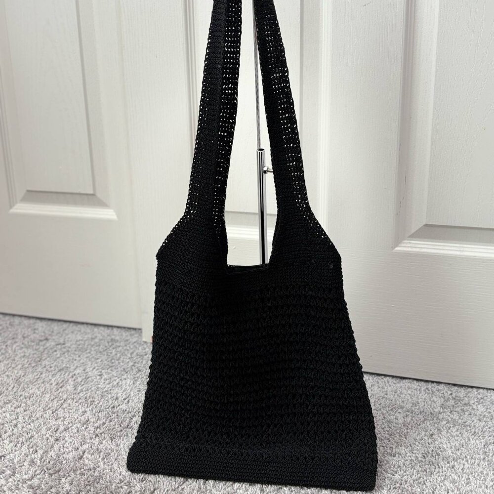 Pre-Loved Black Knit Hobo Bag Size 12" X 12" (Straps are 14" Long)
